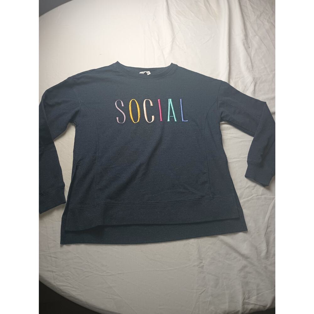 Wildfox Embroidered Social Navy Crewneck Sweatshirt Women Size XS